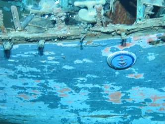 Boat badge on carvel built motor boat